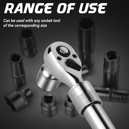 DISEN 3-Piece Extendable Flex-Head Ratchet Wrench Set, 1/4", 3/8" & 1/2" Drive Ratchet Handle, 72-Tooth, Quick-Release